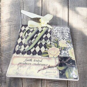 Vintage 2004 Tile Square Ceramic Wall Hanging Decor Wall Art Signed Patricia B